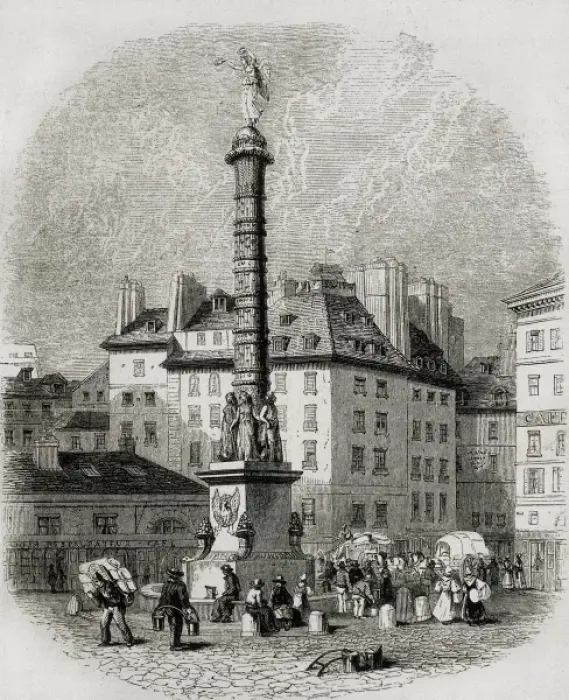 Framed Print : Paris. Water sellers ijn front the fountain of Framed Print : Paris. Water sellers ijn front the fountain of