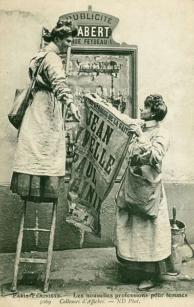 Two Parisian Feminists putting up a Poster