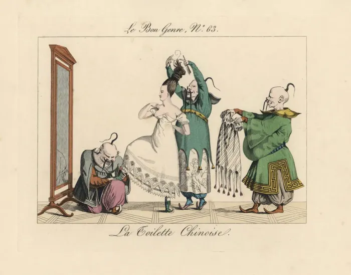 Framed Print : A Parisian woman getting dressed in the Chinese style Framed Print : A Parisian woman getting dressed in the Chinese style