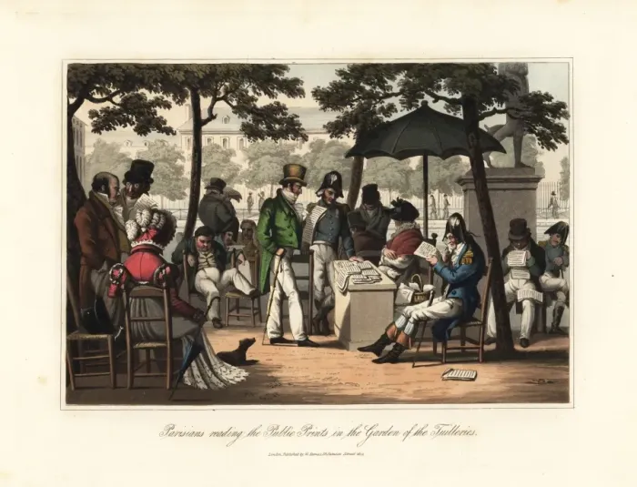 Framed Print : Parisians reading newspapers in the gardens of the Tuileries Framed Print : Parisians reading newspapers in the gardens of the Tuileries