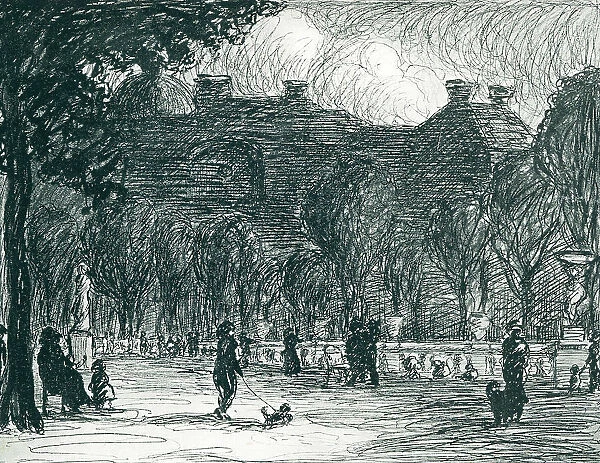 Park Land. An illustration of a town park, populated by a number of people