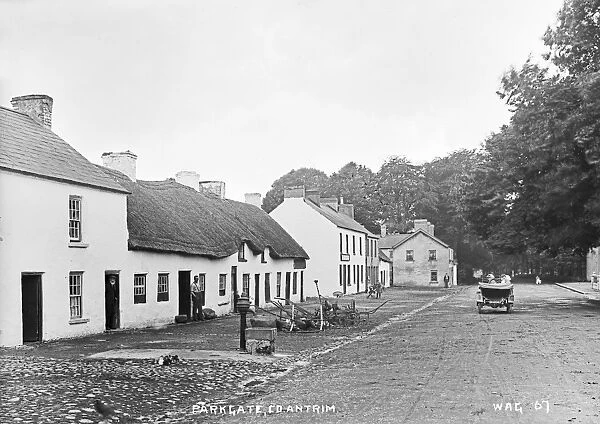 Parkgate, Co Antrim - a view of the village with a motor car to the right