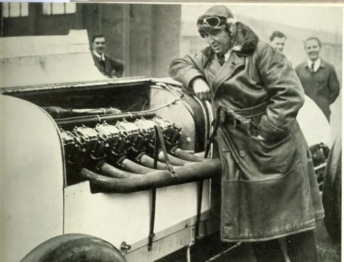 Framed Print : Parry Thomas, racing driver, inspecting 400 hp engine Framed Print : Parry Thomas, racing driver, inspecting 400 hp engine