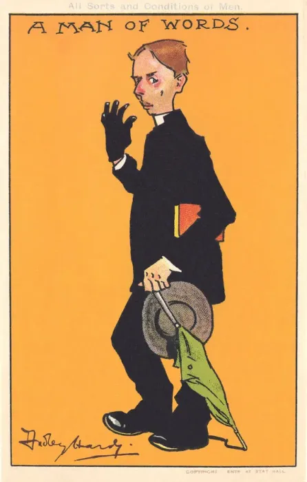 Framed Print : Parson. A Man of Words. A cartoon of a typical parson Framed Print : Parson. A Man of Words. A cartoon of a typical parson