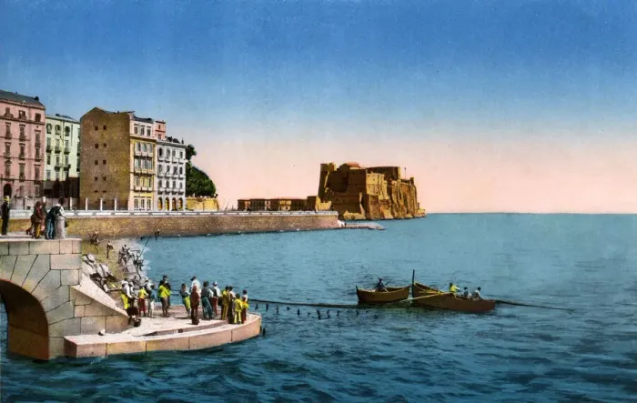 Framed Print : Via Partenope with fishermen and nets, Naples, Italy Framed Print : Via Partenope with fishermen and nets, Naples, Italy