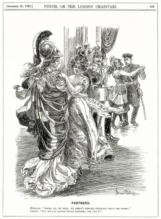 Framed Print : Partners - Britannia and the Colonies dance together while Tsar Nicholas II dances with Madame France; Wilhelm II of Germany looks on. Date: 1901 Framed Print : Partners - Britannia and the Colonies dance together while Tsar Nicholas II dances with Madame France; Wilhelm II of Germany looks on. Date: 1901