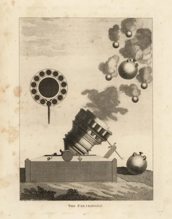 Framed Print : The partridges mortar with bomb and grenadoes