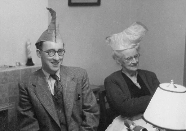 Party hats at the dining table - Christmas Day 1950s