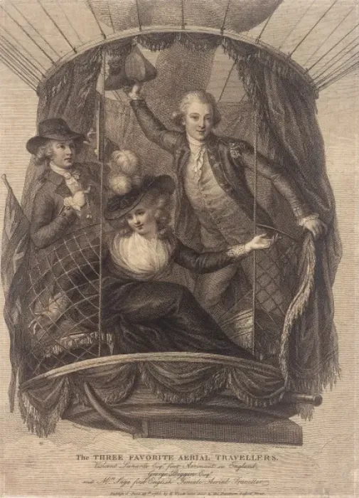 Framed Print : Three passengers in a balloon Framed Print : Three passengers in a balloon