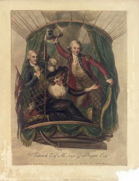 Framed Print : Three passengers in a balloon Framed Print : Three passengers in a balloon