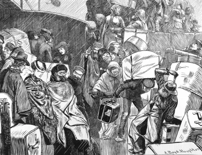 Framed Print : Passengers boarding an Emigrant Ship, Britain, 1870 Framed Print : Passengers boarding an Emigrant Ship, Britain, 1870