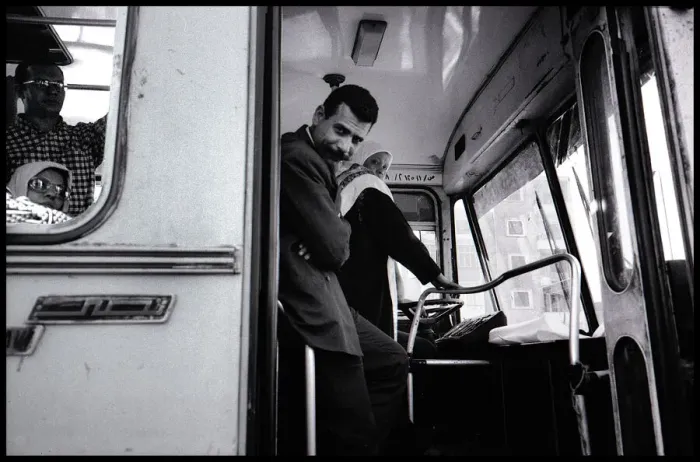 Framed Print : Passengers on bus Cairo, Egypt. Date: 1980s Framed Print : Passengers on bus Cairo, Egypt. Date: 1980s