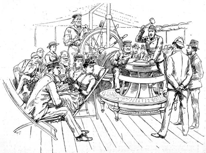 Framed Print : Passengers on the deck of a Trans-Atlantic steamer, 1888 Framed Print : Passengers on the deck of a Trans-Atlantic steamer, 1888