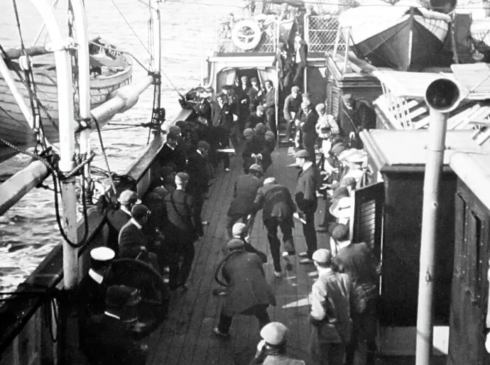 Framed Print : Passengers playing deck games, tug of war, on ship Framed Print : Passengers playing deck games, tug of war, on ship