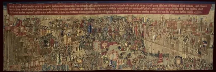 Framed Print : Pastrana Tapestries, 1471 c Disembarkation in Asilah Framed Print : Pastrana Tapestries, 1471 c Disembarkation in Asilah