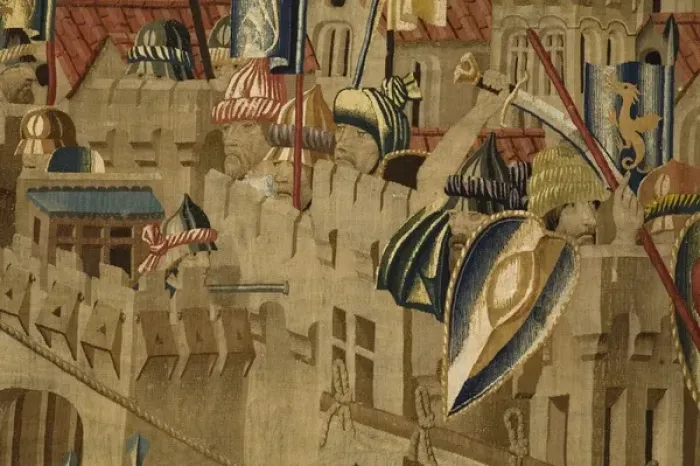 Framed Print : Pastrana Tapestries, 1471 c Disembarkation in Asilah Framed Print : Pastrana Tapestries, 1471 c Disembarkation in Asilah