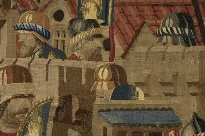 Framed Print : Pastrana Tapestries, 1471 c Disembarkation in Asilah Framed Print : Pastrana Tapestries, 1471 c Disembarkation in Asilah