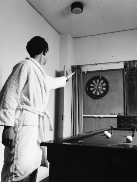 Framed Print : Patient playing darts, Medical Centre, Hendon Framed Print : Patient playing darts, Medical Centre, Hendon