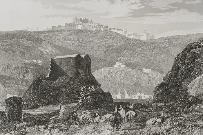 Framed Print : Patmos. Engraving by Aubert Framed Print : Patmos. Engraving by Aubert
