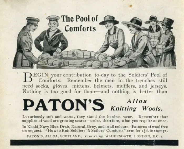 Framed Print : Patons knitting wools advertisement, WW1 comforts Framed Print : Patons knitting wools advertisement, WW1 comforts