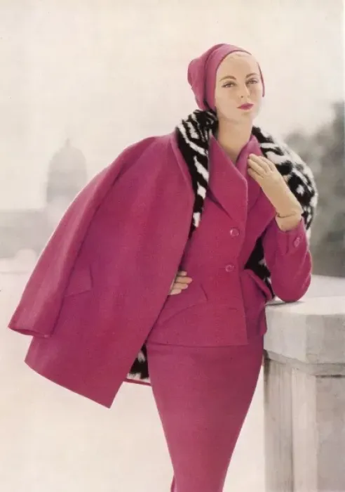 Framed Print : Patou cape and skirt suit, 1954 Framed Print : Patou cape and skirt suit, 1954