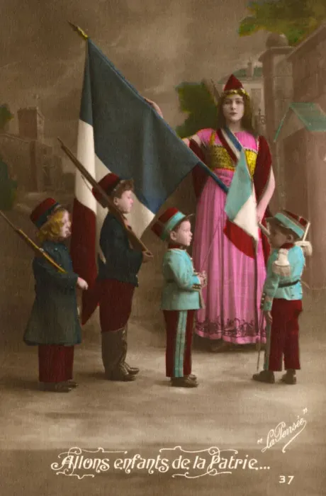 Framed Print : Patriotic French Postcard - Little soldiers and Marianne Framed Print : Patriotic French Postcard - Little soldiers and Marianne