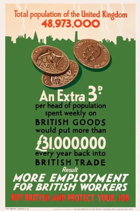 Framed Print : Patriotic poster, Buy British and protect your job Framed Print : Patriotic poster, Buy British and protect your job