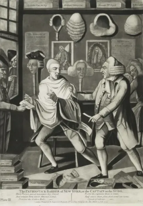 Framed Print : The patriotick barber of New York, or the Captain in the sud Framed Print : The patriotick barber of New York, or the Captain in the sud