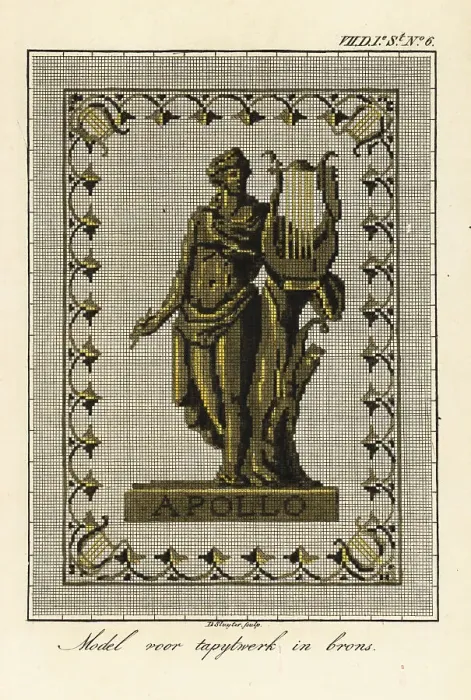 Framed Print : Pattern for a tapestry in bronze thread of Apollo with lyre Framed Print : Pattern for a tapestry in bronze thread of Apollo with lyre