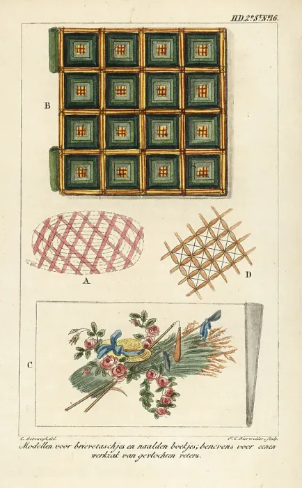 Framed Print : Patterns for letters and needle booklets, and a work bag in embr Framed Print : Patterns for letters and needle booklets, and a work bag in embr