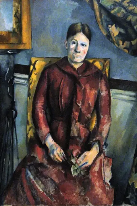 Framed Print : Paul Cezanne (1839-1906). Madame Cezanne in a red dress Framed Print : Paul Cezanne (1839-1906). Madame Cezanne in a red dress