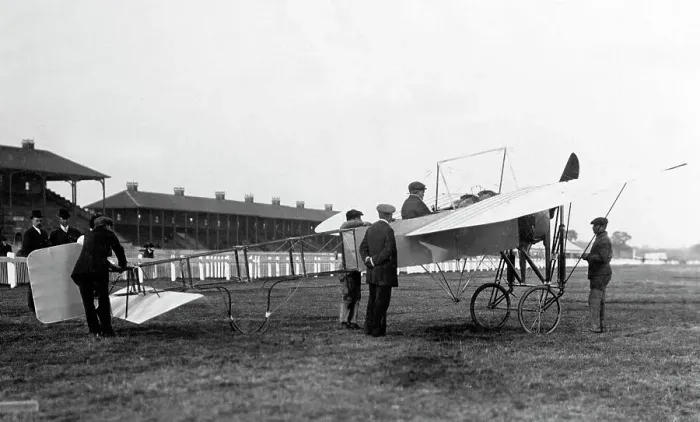 Framed Print : Paul de Lesseps in Bleriot monoplane, 1909 Framed Print : Paul de Lesseps in Bleriot monoplane, 1909