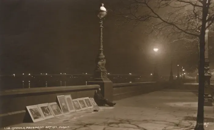 Framed Print : Pavement Artist - Nighttime on the Thames Embankment Framed Print : Pavement Artist - Nighttime on the Thames Embankment
