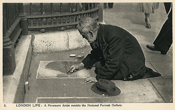 A pavement artist - outside the National Portrait Gallery