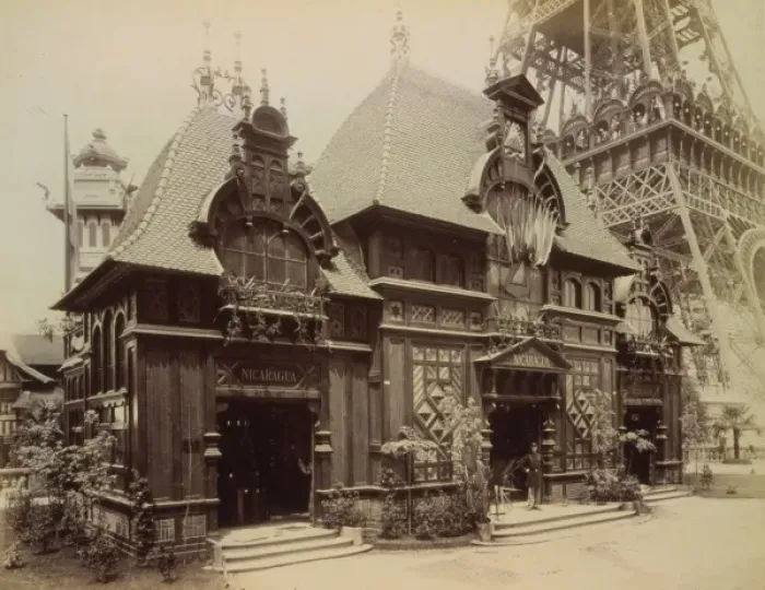Framed Print : Pavilion of Nicaragua and base of the Eiffel Tower, Paris Ex Framed Print : Pavilion of Nicaragua and base of the Eiffel Tower, Paris Ex