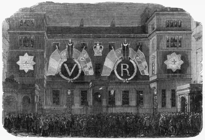 Framed Print : Peace Illuminations in Pall Mall at end of Crimean War Framed Print : Peace Illuminations in Pall Mall at end of Crimean War