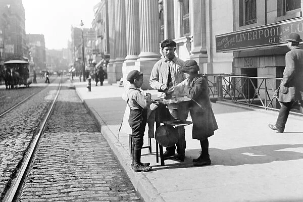 Peanut vendor selling nuts on 42nd Street in New York, USA