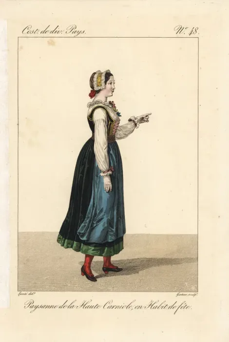 Framed Print : Peasant girl in festival dress, Upper Carniola, 19th century Framed Print : Peasant girl in festival dress, Upper Carniola, 19th century