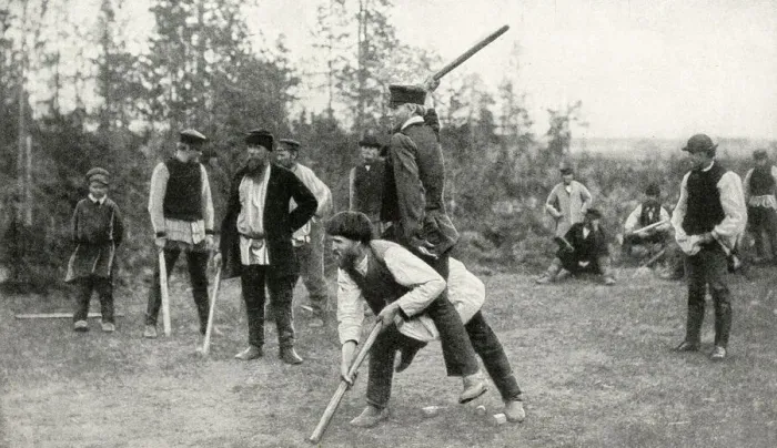 Framed Print : Peasant men playing a game in a field, Finland Framed Print : Peasant men playing a game in a field, Finland