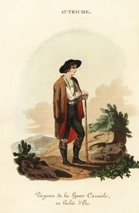 Framed Print : Peasant of Slovenia in summer dress, 18th century Framed Print : Peasant of Slovenia in summer dress, 18th century