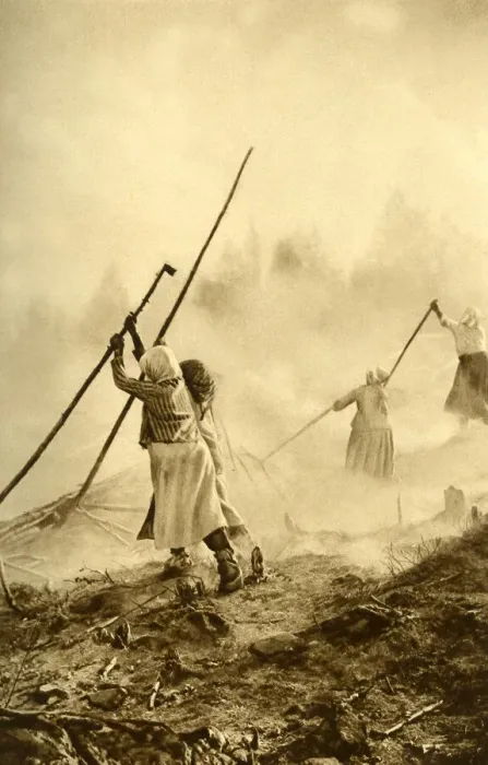 Framed Print : Peasant women burning forest debris, Finland Framed Print : Peasant women burning forest debris, Finland