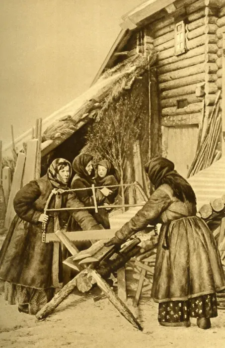 Framed Print : Peasant women sawing wood, Republic of Estonia Framed Print : Peasant women sawing wood, Republic of Estonia