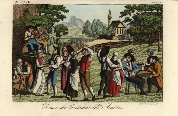 Framed Print : Peasants dancing in fields, Austria, 1822