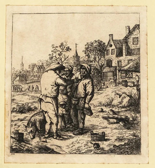 Framed Print : Peasants talking in a field, 17th century Framed Print : Peasants talking in a field, 17th century