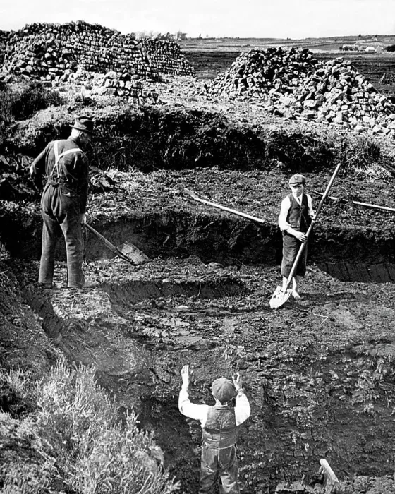 Framed Print : Peat cutting in North West Ireland Victorian period Framed Print : Peat cutting in North West Ireland Victorian period