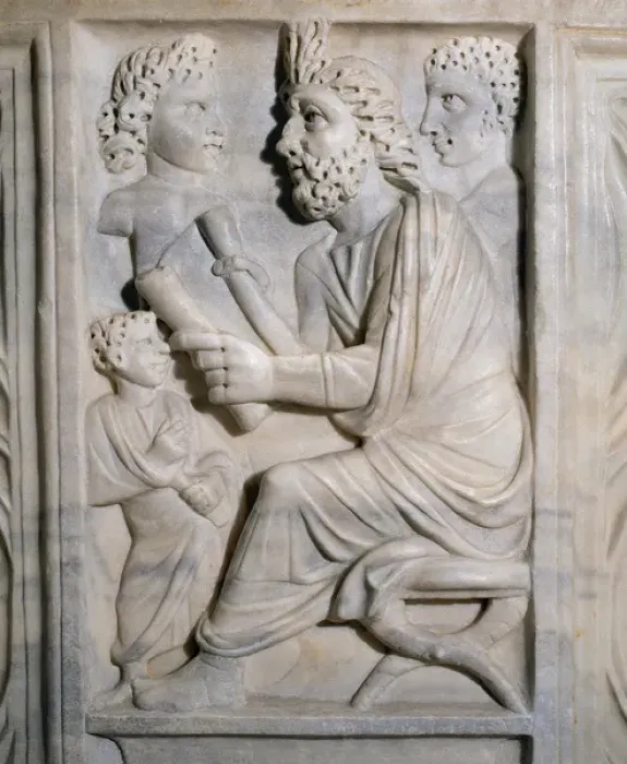 Framed Print : Pedagogues sarcophagus. Relief. III c. A. C Framed Print : Pedagogues sarcophagus. Relief. III c. A. C