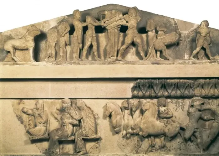 Framed Print : Pediment and frieze from the treasury of Framed Print : Pediment and frieze from the treasury of