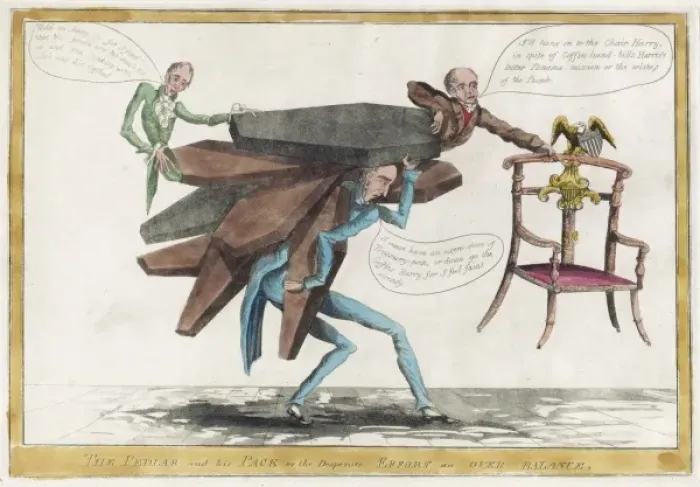 Framed Print : The pedlar and his pack or The desperate effort, an over bal Framed Print : The pedlar and his pack or The desperate effort, an over bal