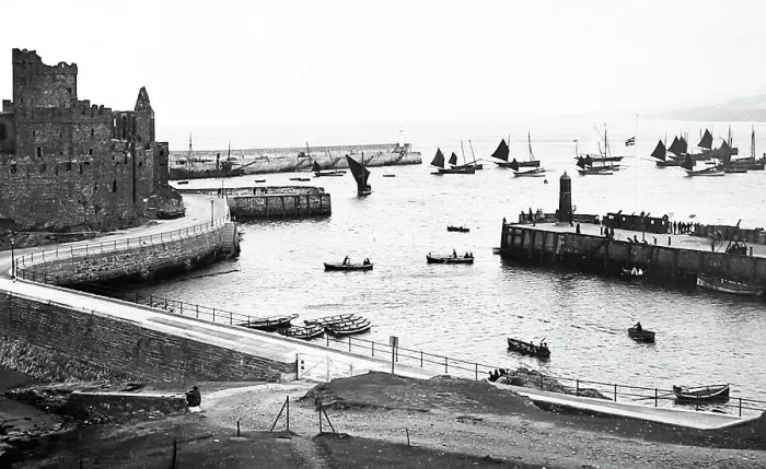 Framed Print : Peel Castle and harbour, Isle of Man, Victorian period Framed Print : Peel Castle and harbour, Isle of Man, Victorian period