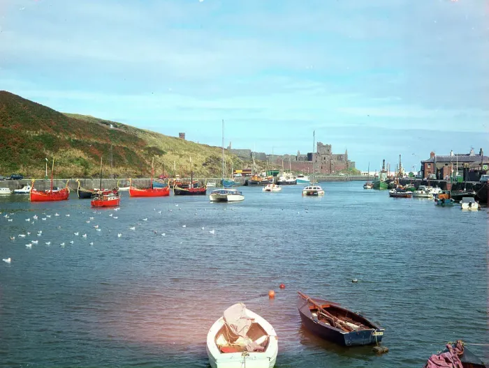 Framed Print : Peel - Viking boats and harbour Framed Print : Peel - Viking boats and harbour